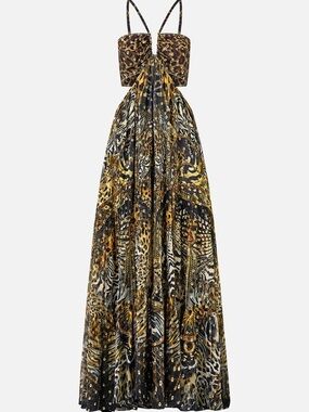 Camilla Gold & Black Printed Maxi Dress with cut outs MRSP 1100.00